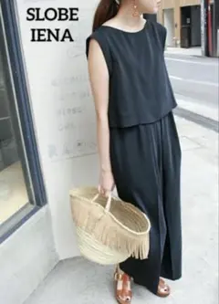 SLOBE IENA★　オールインワン　ノースリーブタックワイド　ネイビー