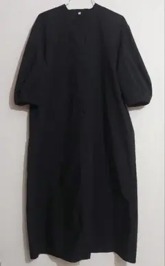 無印良品　ノーカラーロングシャツワンピース 　黒　Mサイズ　美品　大人気