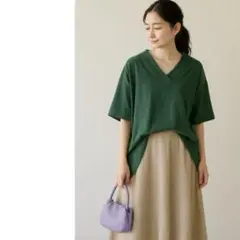 OTONA ビッグシルエット コットントップス グリーン アシメ裾 ゆったり