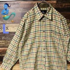 【個性派古着】　DUNLOP チェック柄長袖シャツ Lサイズ　襟部分コーデュロイ
