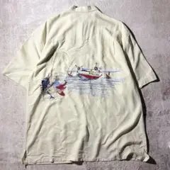古着 Bamboo Cay アロハシャツ 飛行艇刺繍 M(L相当)アイボリー