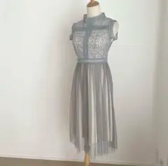 未使用級♡アサクラドレス　チュール レースアップ 刺繍 Aライン　ブルーグレー