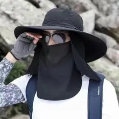 サファリハット アウトドア　男女兼用 軽量 速乾 メッシュ UVカット黒ブラック