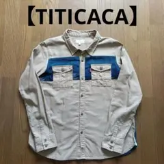 【TITICACA】ベージュ/青 長袖シャツ カジュアルシャツ チチカカ