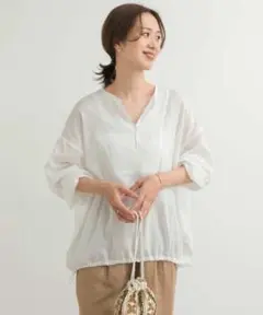 新品　リネンブレンドドロストチュニック
