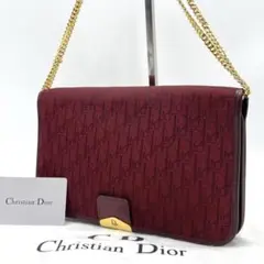 【美品】クリスチャンディオール トロッター柄 チェーン ショルダーバッグ 赤