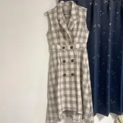 .dブラウンシャツチェック柄ノースリーブワンピース