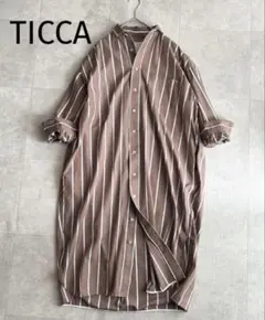 TICCA スクエアロングシャツ ストライプ シャツワンピース ブラウン