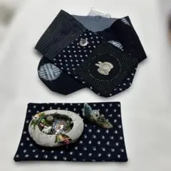 ☆セール❗️古布うさぎクールネックセット　雪ん子絣