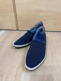 ネイビー キャンバス スリッポン ウェッジヒール