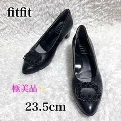 極美品✨fitfit レザーパンプス　ビジュー　コンフォートパンプス　黒