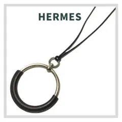 HERMES エルメス ループグラン ネックレス ブラック レザーGP