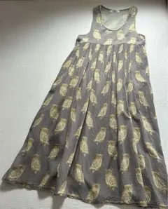 最終SALE ふくろう ワンピース 裏地付き グレー インド生地 リゾート