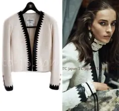 超美品 レア CHANEL シャネル・クリーム・レザートリム・ジャケット 36