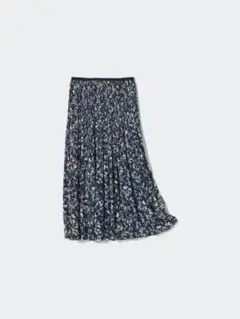 UNIQLO ユニクロ シフォン ロングスカート S 花柄 ネイビー
