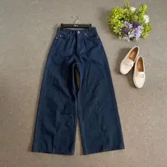 アスペジ　ワイドデニムパンツ　美センタープレス　インディゴブルー　34
