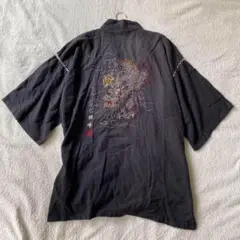 甚平 刺繍ロゴ 上着のみ バックでか龍刺繍 綿麻混 LL