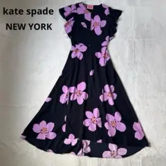 【美品】波瑠さん着用　ケイトスペード　ロング　ワンピース　花柄　黒×ピンク