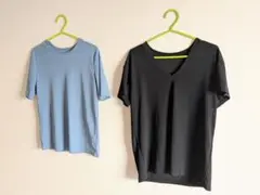 透け感シアーTシャツ 2枚まとめ売り 夏服カジュアルオフィス ブルーМ・黒フリー