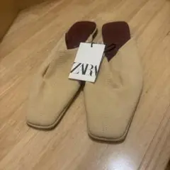 ZARA ベージュ スエード　ミュール　サンダル　サボ　ぺたんこ　37