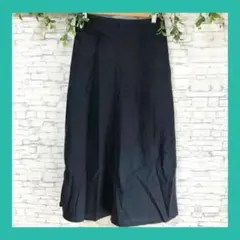 ユニクロ◆UNIQLO（M)　ロングフレアスカート 紺　無地　リネンブレンド