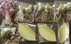 紫色のお花と葉っぱセット