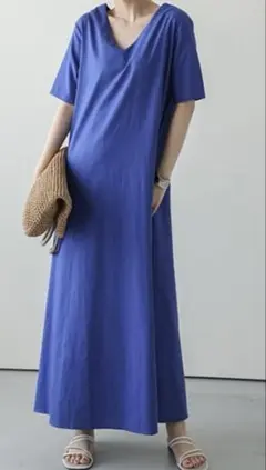 ラジエム リネン混 ロングワンピース ブルー