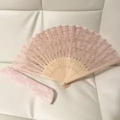レース　扇子　ピンク