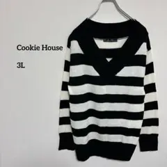 Cookie House ストライプ Vネックセーター しまむら3L c223③