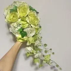 グリーン系サテンローズのウェディングブーケ 薔薇 造花