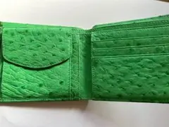 【オーストリッチ】新品未使用！グリーン レザー 二つ折り財布
