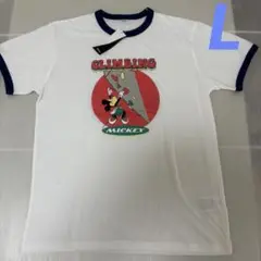 新品 ディズニー ミッキー　クライミング　L リンガーTシャツ　白