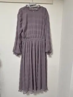 パープル フリル付きロングワンピース