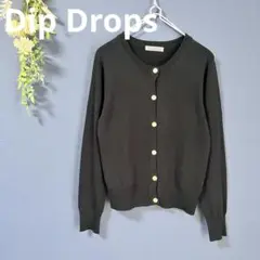 【Dip Drops】カーディガン 長袖 クリーム木ボタン ブラック
