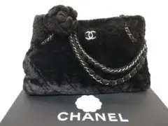 美品!CHANEL シャネル チェーンショルダー トートバッグ ファー カメリア
