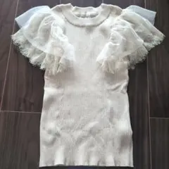 コカ　袖レースニットトップス　S