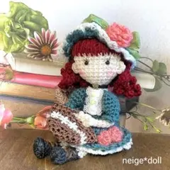 編みぐるみドール☆グリーン＆ローズ　ハンドメイド　女の子ドール　人形