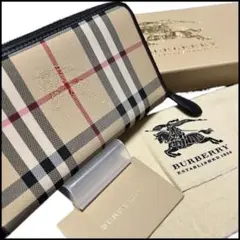 【美品】バーバリー ノバチェック ラウンドジップ 長財布