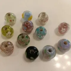 花柄ガラスとんぼ玉12個セット