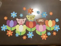 壁面飾り　春　カラフル　チューリップ　3月4月5月　春の壁面　ハンドメイド
