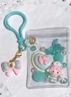 水色ハート型ストラップ キャラクター付き