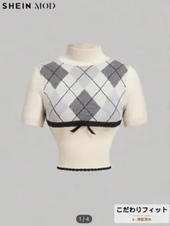 SHEIN MOD アーガイル柄半袖リブニット