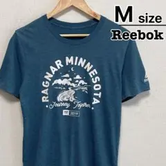 Reebok　Tシャツ　M　ティールブルー　青緑　プリント　ドライ　USA古着