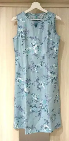 ブローリー【Вrolly】膝丈ワンピース ノースリーブ　花柄　水色　L