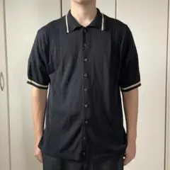 90s デッドストック シルクニットポロシャツ ブラック 黒 襟切り替え