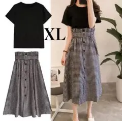 新品 XL セットアップ ギンガムチェック ワンピース 黒 半袖 Tシャツ