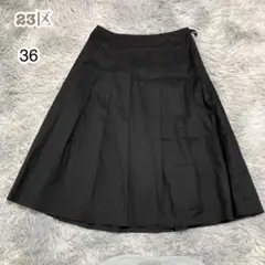 23区【S】膝丈スカート プリーツフレアスカート 黒 オフィス コットン混 通勤