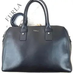 【極美品】フルラ ショルダーバッグ ハンド 2way レザー 金具ロゴ ブラック