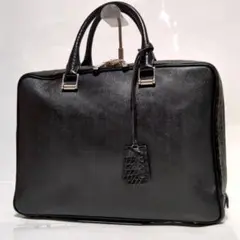 ✨美品✨フジタカ ビジネスバッグ クロコ型押し ブラック カデナ レザー