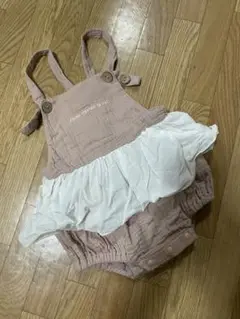 美品　コットン100% 女の子　フリル付き　オーバーオール ロンパース　80cm